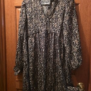 SHEIN Black and Cream Floral Midi Dress